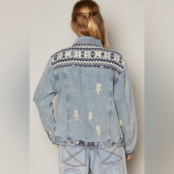 111. POL LAST 1! Coat Jacket Blue Scratched Pockets Heart Distressed Long Sleeve - Picture 3 of 9